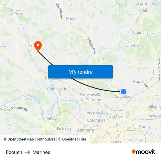 Ecouen to Marines map