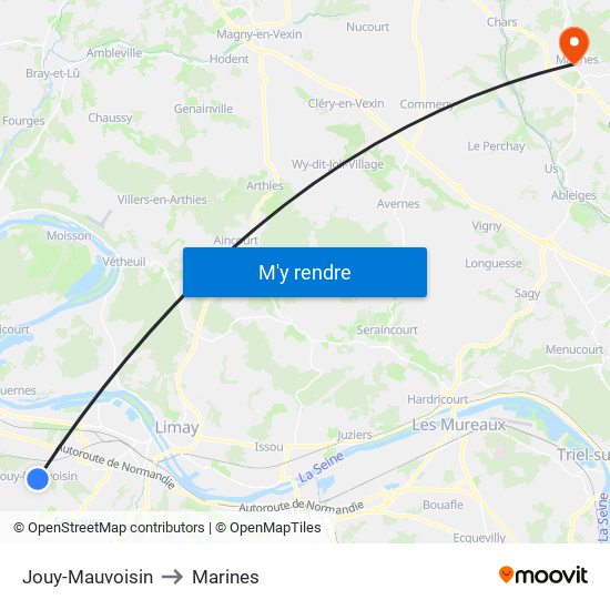 Jouy-Mauvoisin to Marines map