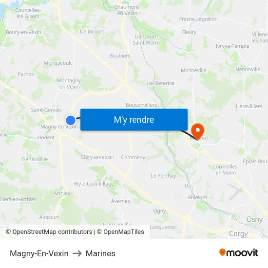 Magny-En-Vexin to Marines map