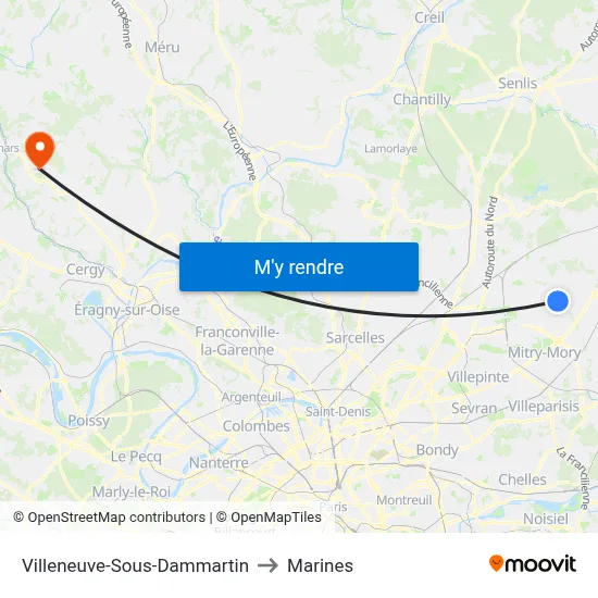 Villeneuve-Sous-Dammartin to Marines map