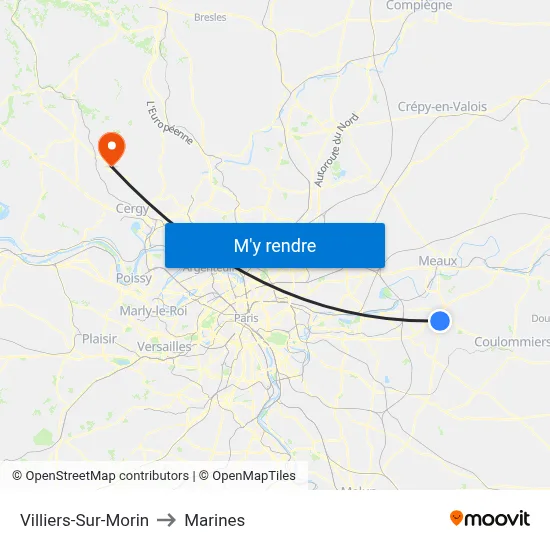 Villiers-Sur-Morin to Marines map