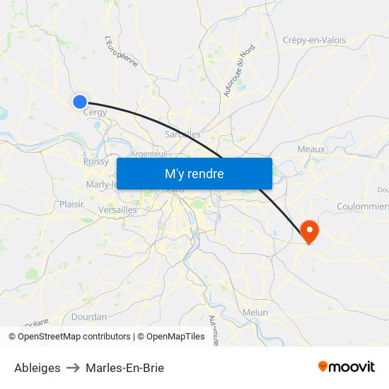 Ableiges to Marles-En-Brie map