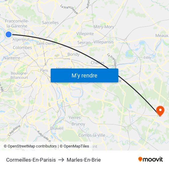 Cormeilles-En-Parisis to Marles-En-Brie map