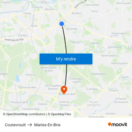 Coutevroult to Marles-En-Brie map