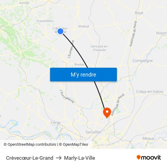 Crèvecœur-Le-Grand to Marly-La-Ville map