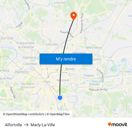 Alfortville to Marly-La-Ville map