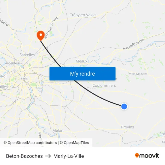 Beton-Bazoches to Marly-La-Ville map