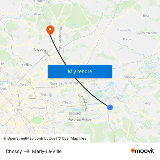 Chessy to Marly-La-Ville map