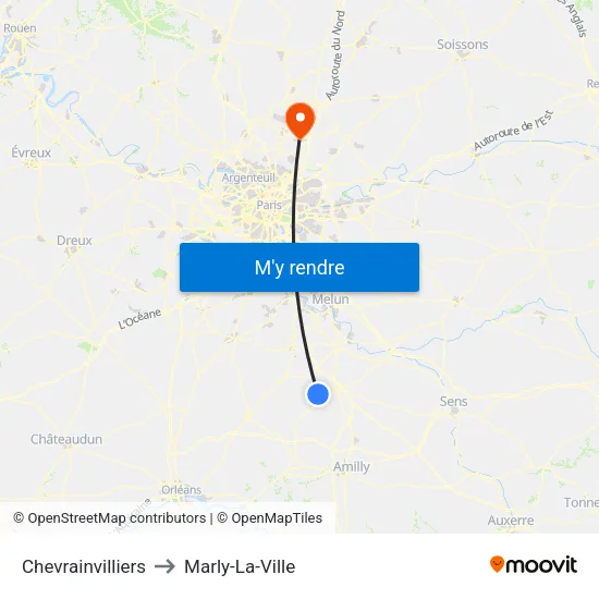 Chevrainvilliers to Marly-La-Ville map