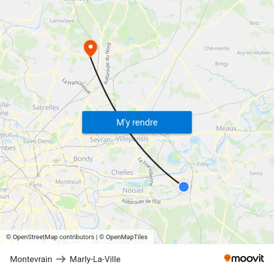Montevrain to Marly-La-Ville map