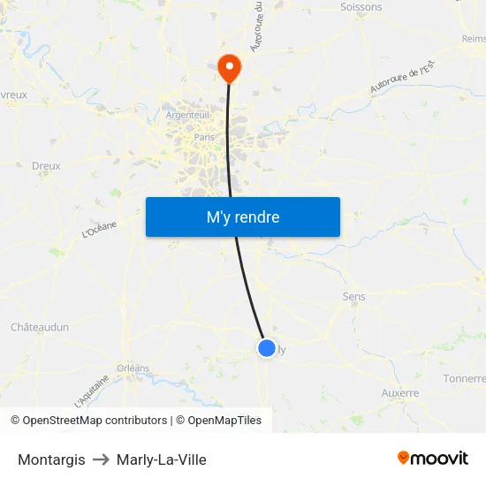 Montargis to Marly-La-Ville map