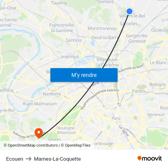 Ecouen to Marnes-La-Coquette map
