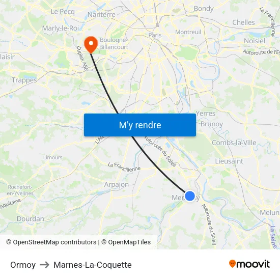 Ormoy to Marnes-La-Coquette map