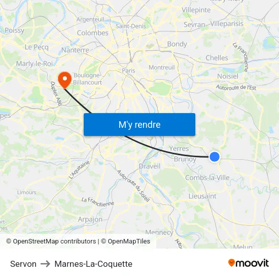 Servon to Marnes-La-Coquette map