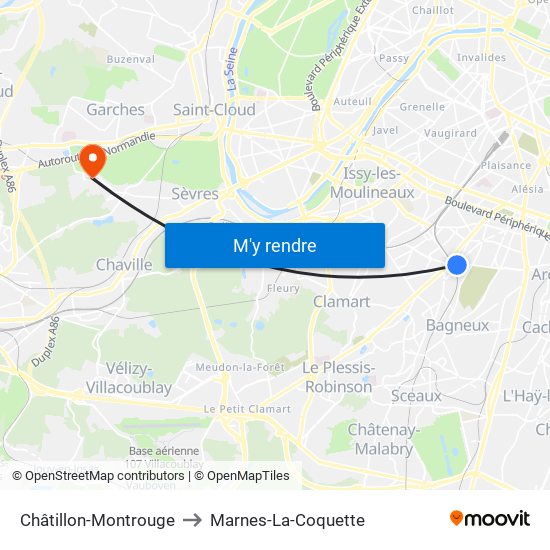 Châtillon-Montrouge to Marnes-La-Coquette map