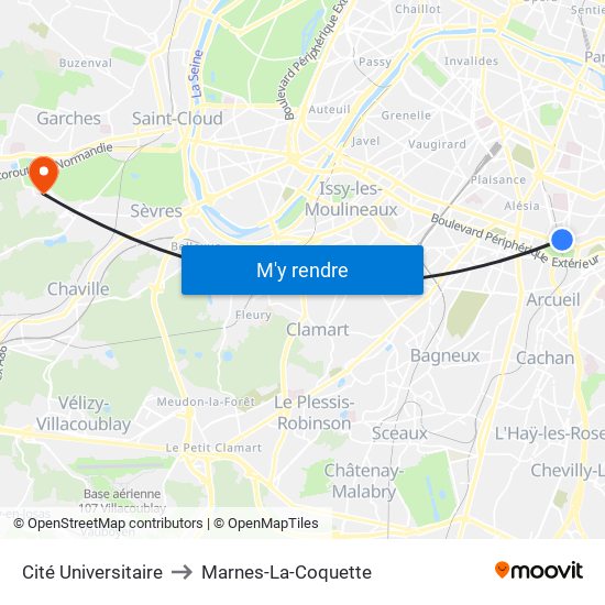Cité Universitaire to Marnes-La-Coquette map