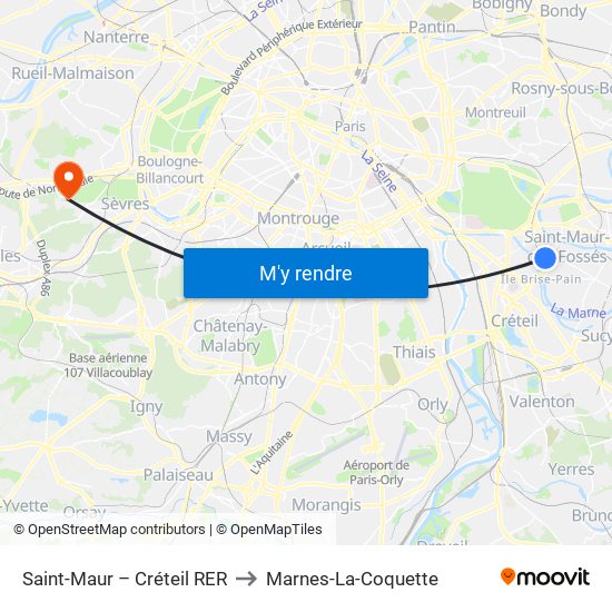 Saint-Maur – Créteil RER to Marnes-La-Coquette map