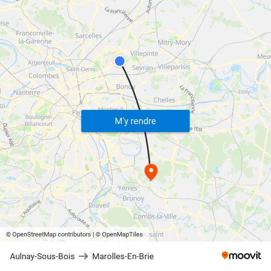 Aulnay-Sous-Bois to Marolles-En-Brie map