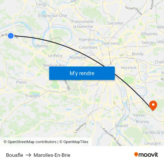 Bouafle to Marolles-En-Brie map