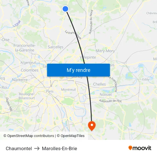 Chaumontel to Marolles-En-Brie map