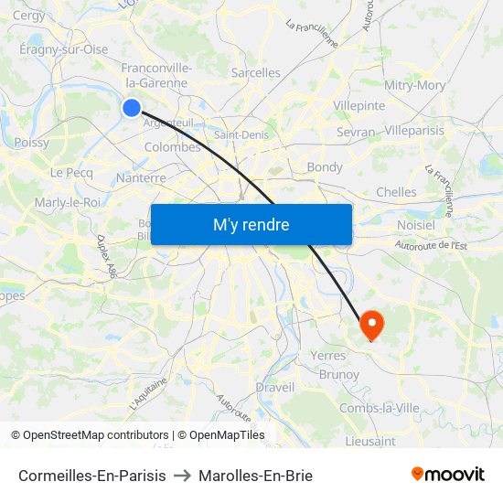 Cormeilles-En-Parisis to Marolles-En-Brie map