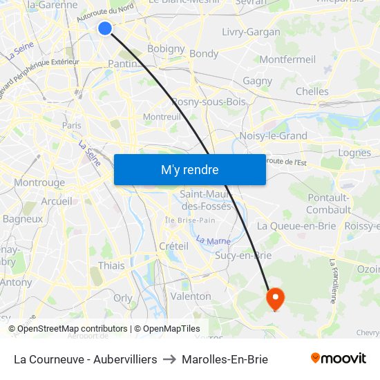 La Courneuve - Aubervilliers to Marolles-En-Brie map