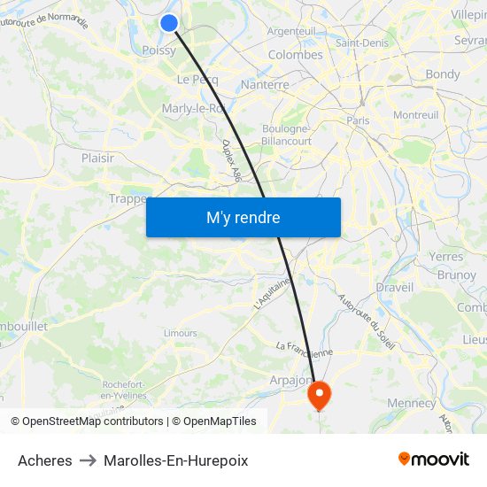 Acheres to Marolles-En-Hurepoix map