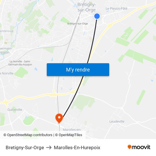 Bretigny-Sur-Orge to Marolles-En-Hurepoix map