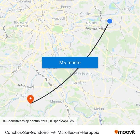 Conches-Sur-Gondoire to Marolles-En-Hurepoix map