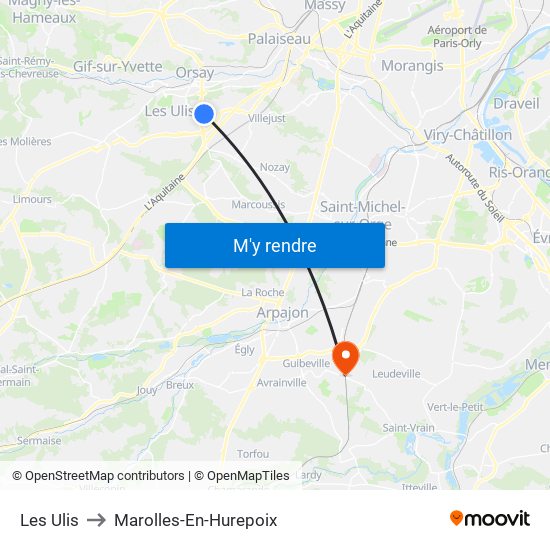 Les Ulis to Marolles-En-Hurepoix map