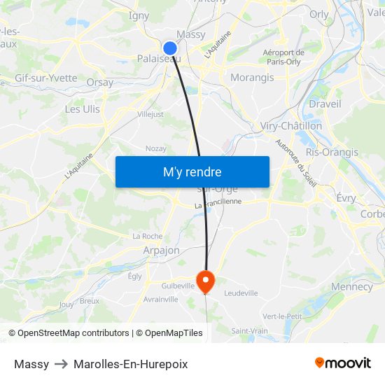 Massy to Marolles-En-Hurepoix map