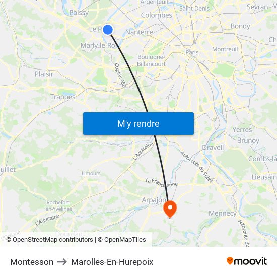 Montesson to Marolles-En-Hurepoix map