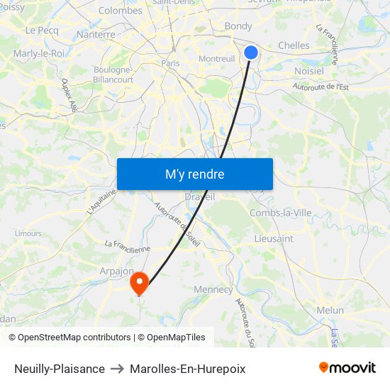 Neuilly-Plaisance to Marolles-En-Hurepoix map