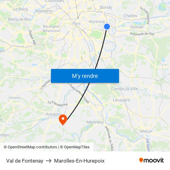 Val de Fontenay to Marolles-En-Hurepoix map