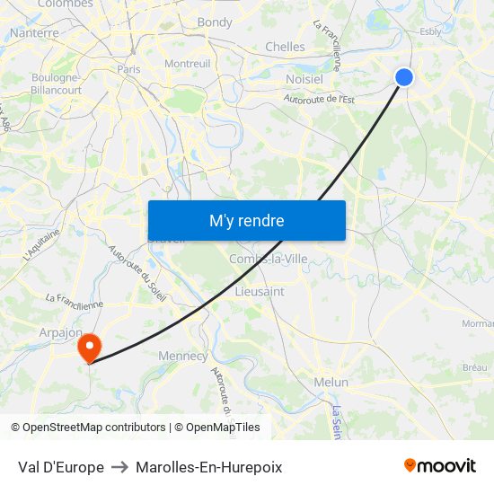 Val D'Europe to Marolles-En-Hurepoix map