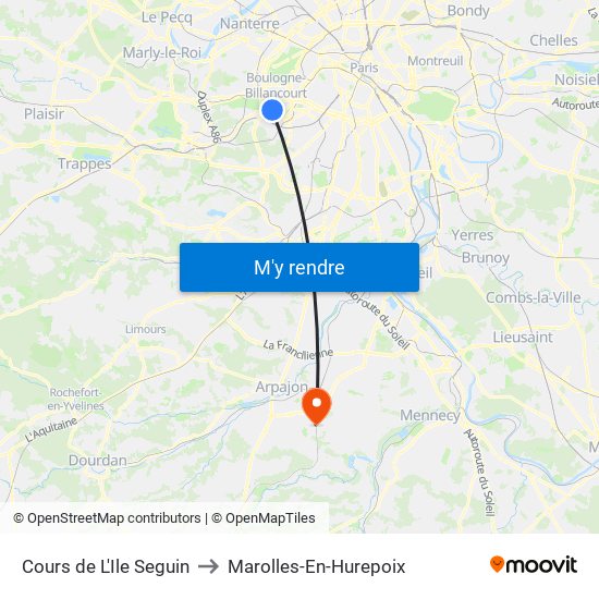 Cours de L'Ile Seguin to Marolles-En-Hurepoix map
