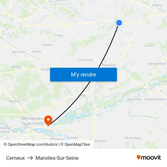 Cerneux to Marolles-Sur-Seine map