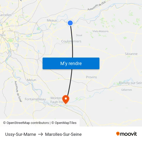 Ussy-Sur-Marne to Marolles-Sur-Seine map