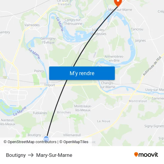 Boutigny to Mary-Sur-Marne map