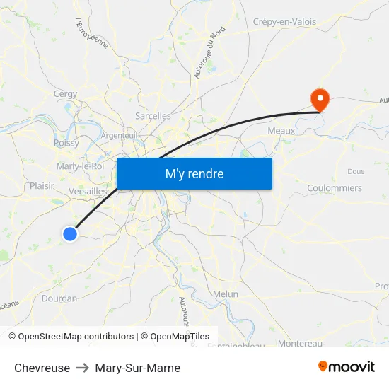 Chevreuse to Mary-Sur-Marne map