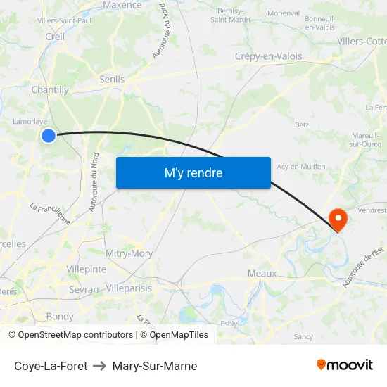 Coye-La-Foret to Mary-Sur-Marne map