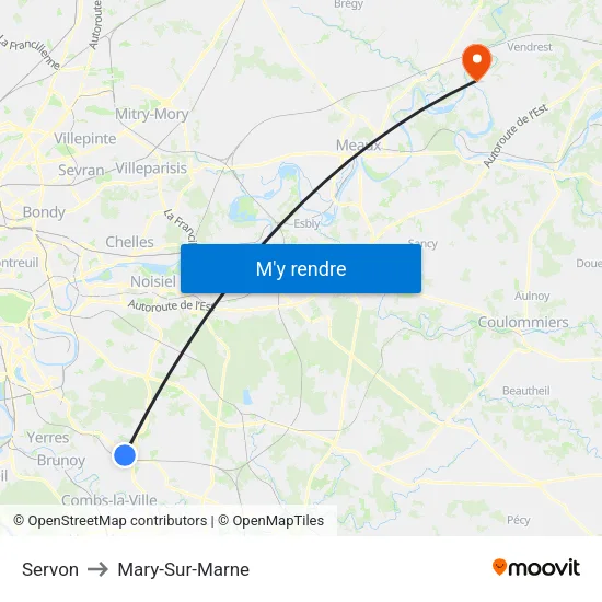 Servon to Mary-Sur-Marne map