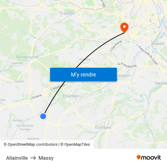 Allainville to Massy map