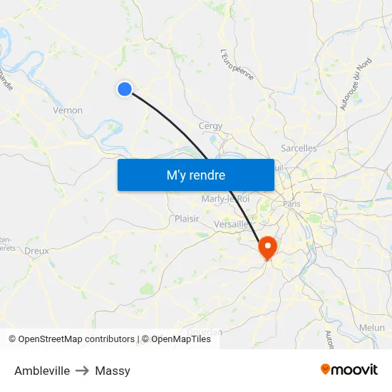 Ambleville to Massy map