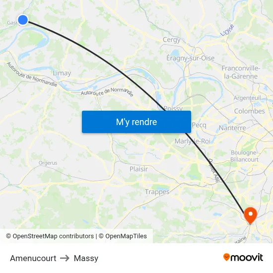 Amenucourt to Massy map