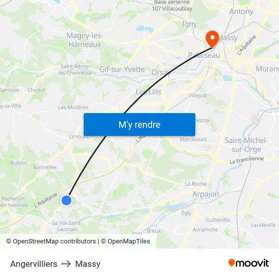Angervilliers to Massy map