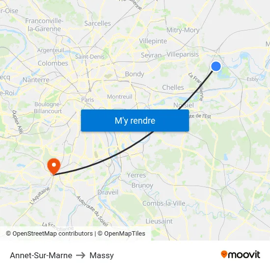 Annet-Sur-Marne to Massy map