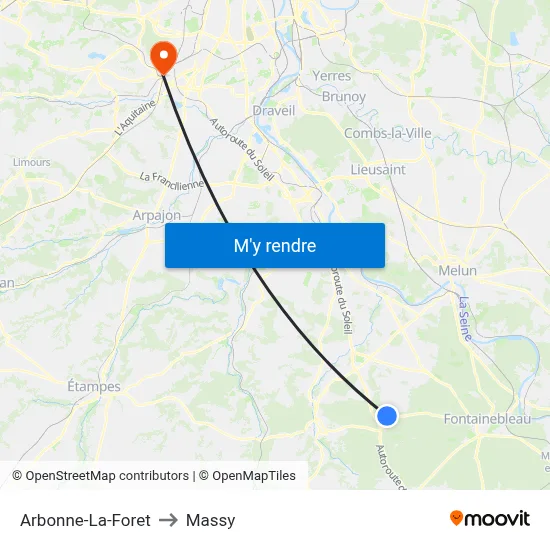 Arbonne-La-Foret to Massy map