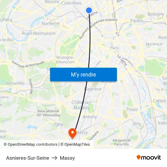 Asnieres-Sur-Seine to Massy map