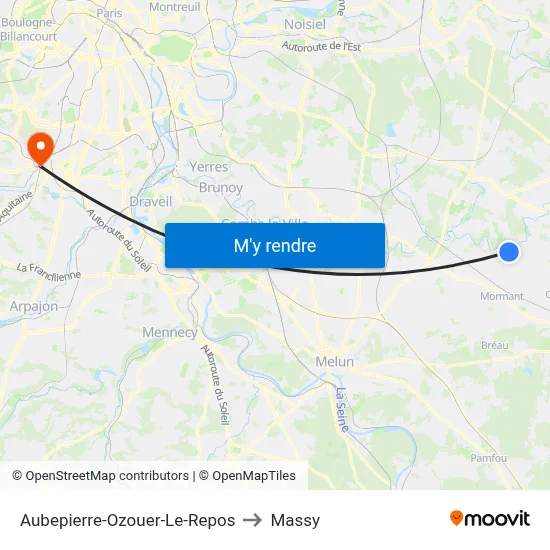 Aubepierre-Ozouer-Le-Repos to Massy map